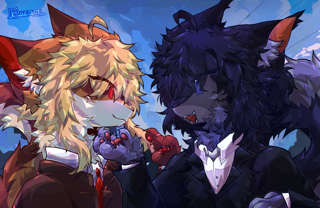 Two anthropomorphic foxes